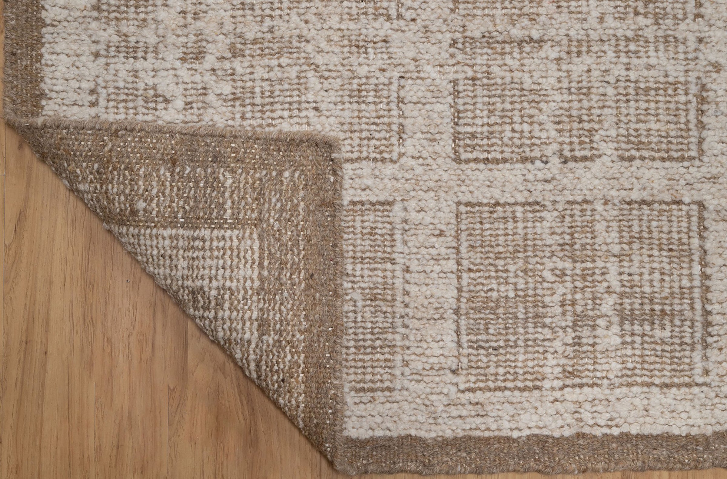 Warm Grain Gauze Oat Wool Rug, Hand-Knotted Grid Check, Ivory Tan Natural Area Rug 8x10 | Custom Size