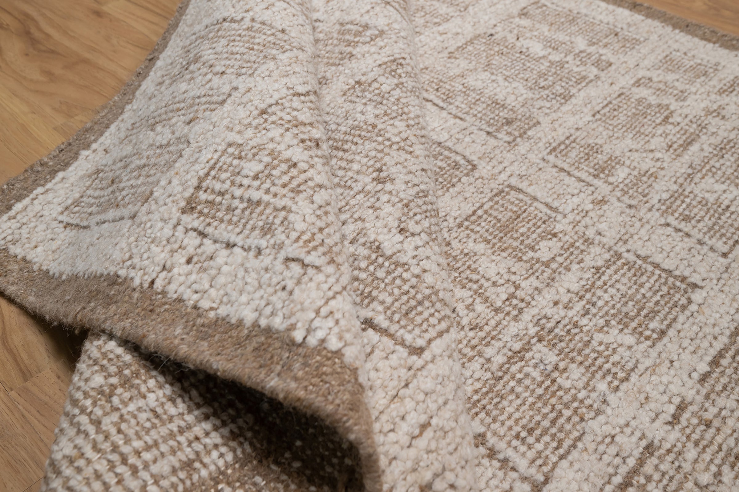 Warm Grain Gauze Oat Wool Rug, Hand-Knotted Grid Check, Ivory Tan Natural Area Rug 8x10 | Custom Size