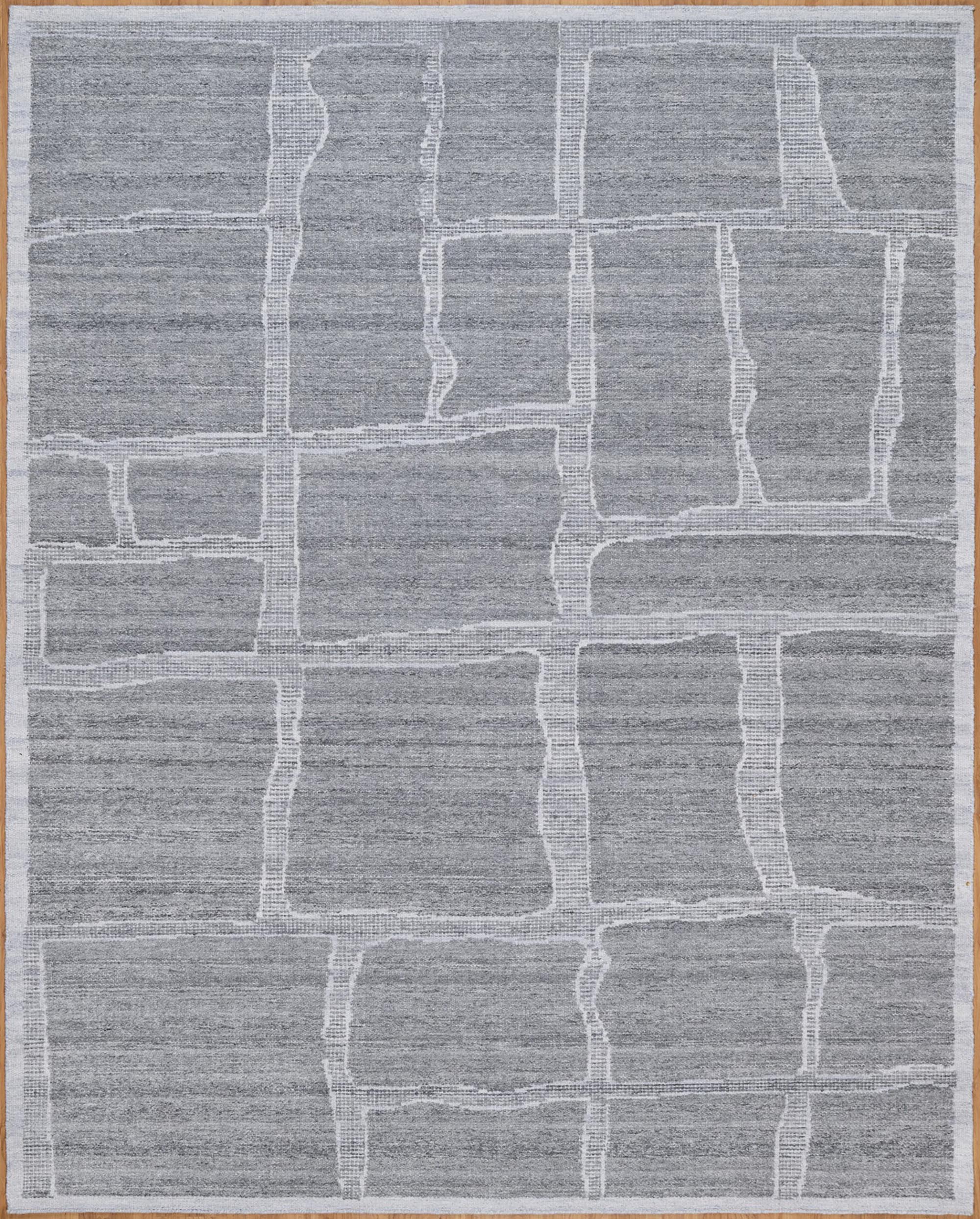 Warm Grain Crag Ash Wool Rug, Hand-Knotted Flagstone Lines, Grey Ivory Abstract Area Rug 8x10 | Custom Size