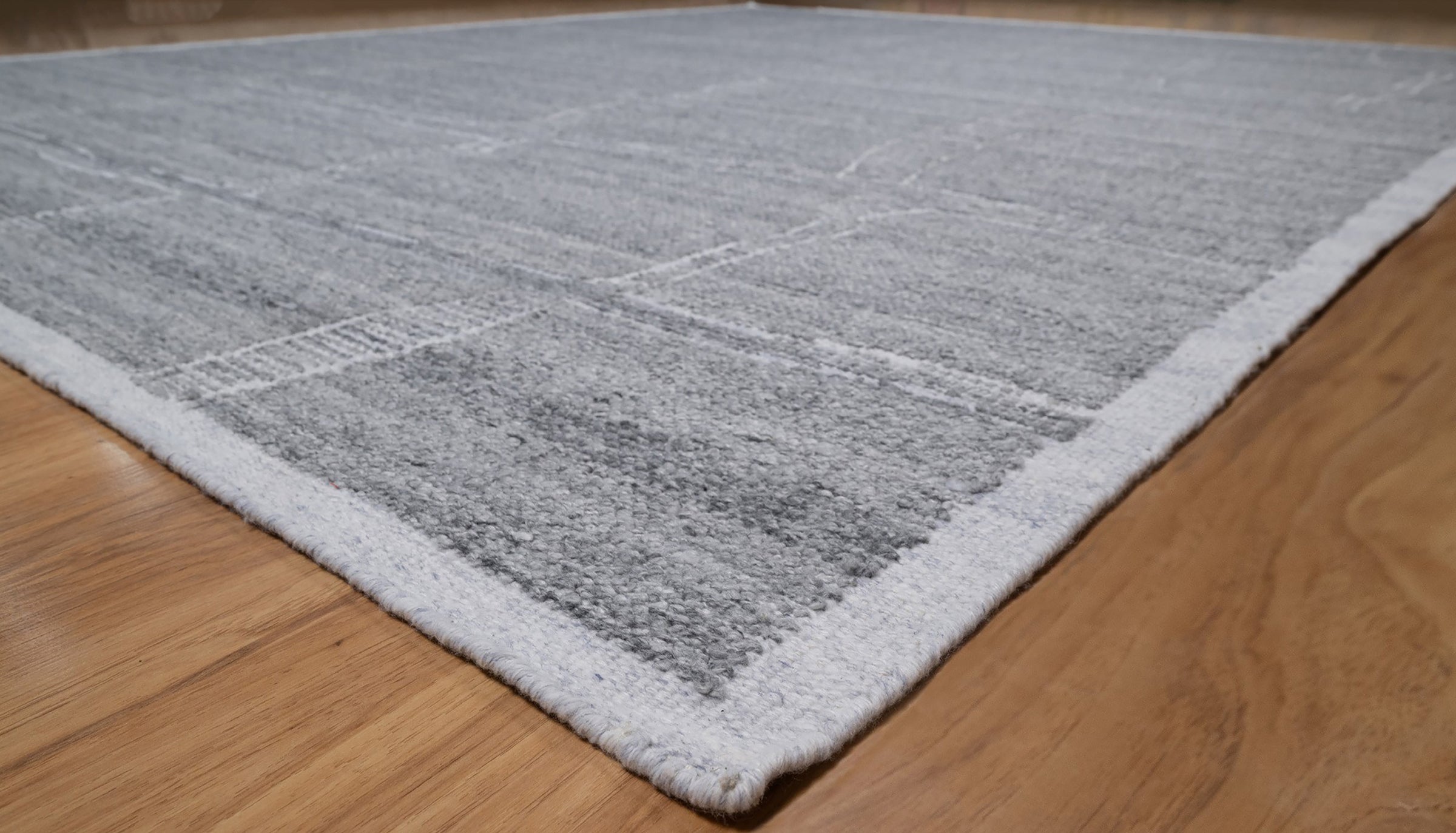 Warm Grain Crag Ash Wool Rug, Hand-Knotted Flagstone Lines, Grey Ivory Abstract Area Rug 8x10 | Custom Size