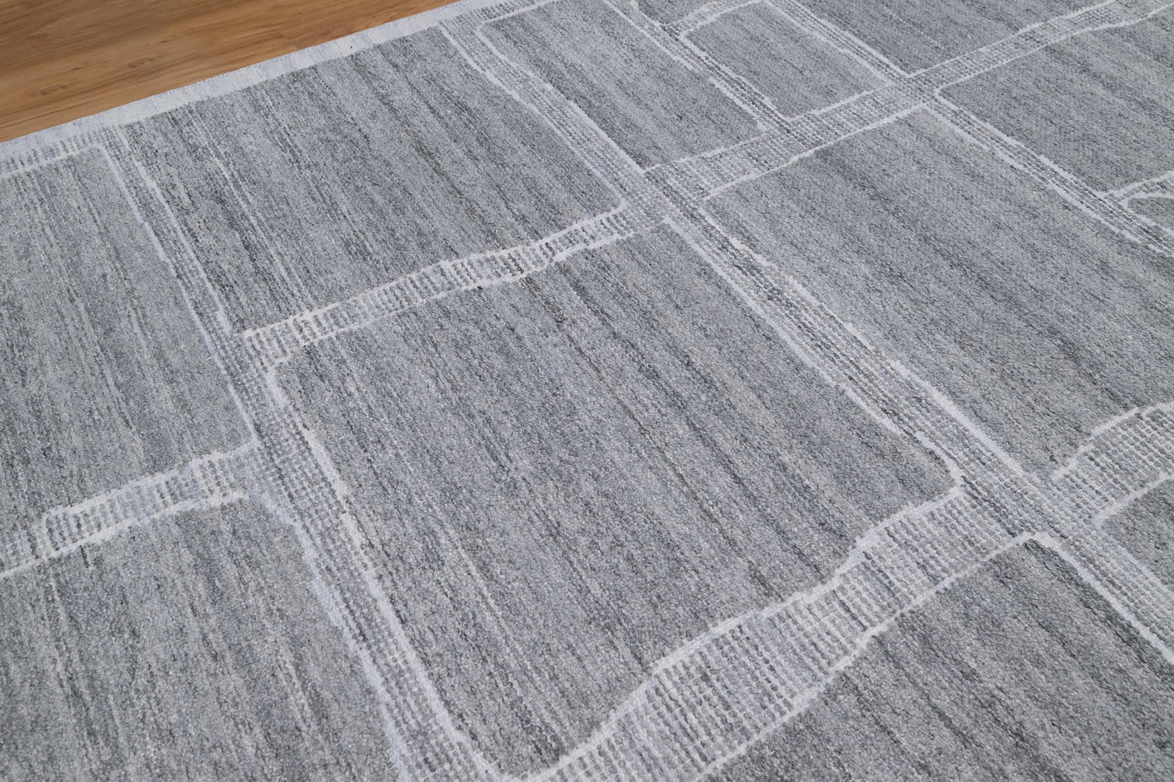 Warm Grain Crag Ash Wool Rug, Hand-Knotted Flagstone Lines, Grey Ivory Abstract Area Rug 8x10 | Custom Size