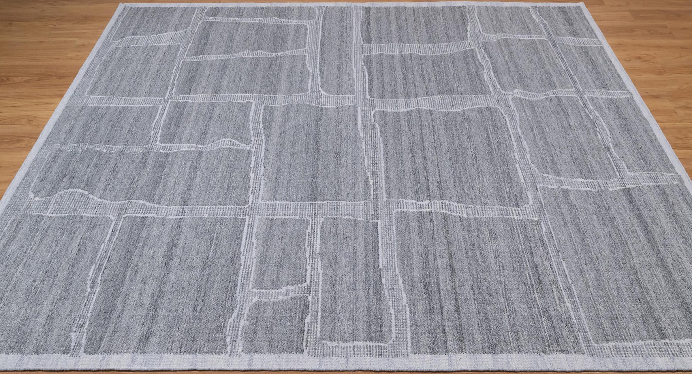 Warm Grain Crag Ash Wool Rug, Hand-Knotted Flagstone Lines, Grey Ivory Abstract Area Rug 8x10 | Custom Size
