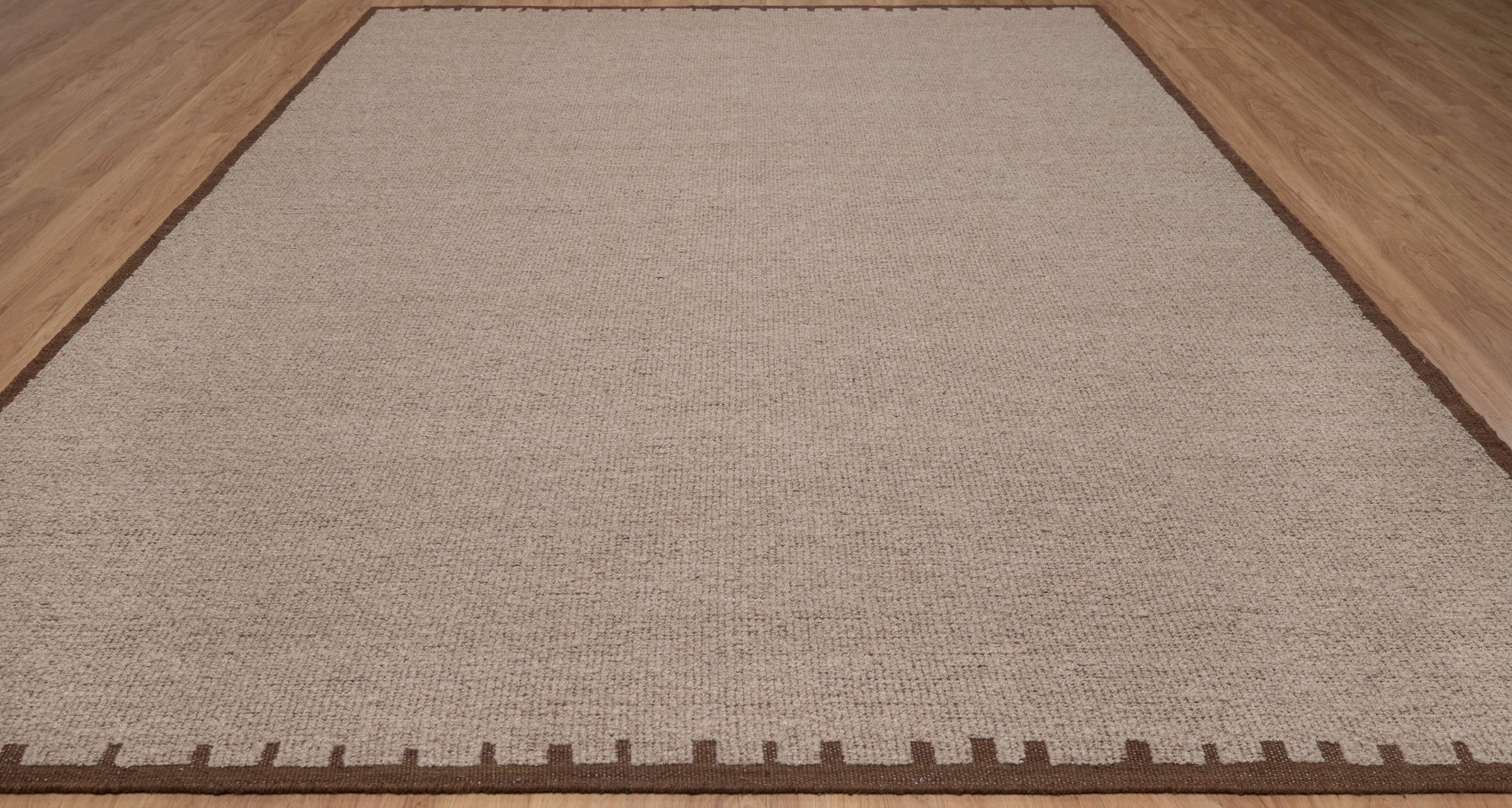 Open Field Peat Taupe Wool Rug, Hand-Woven Plain Border, Warm Greige Brown Area Rug 8x10 | Custom Size