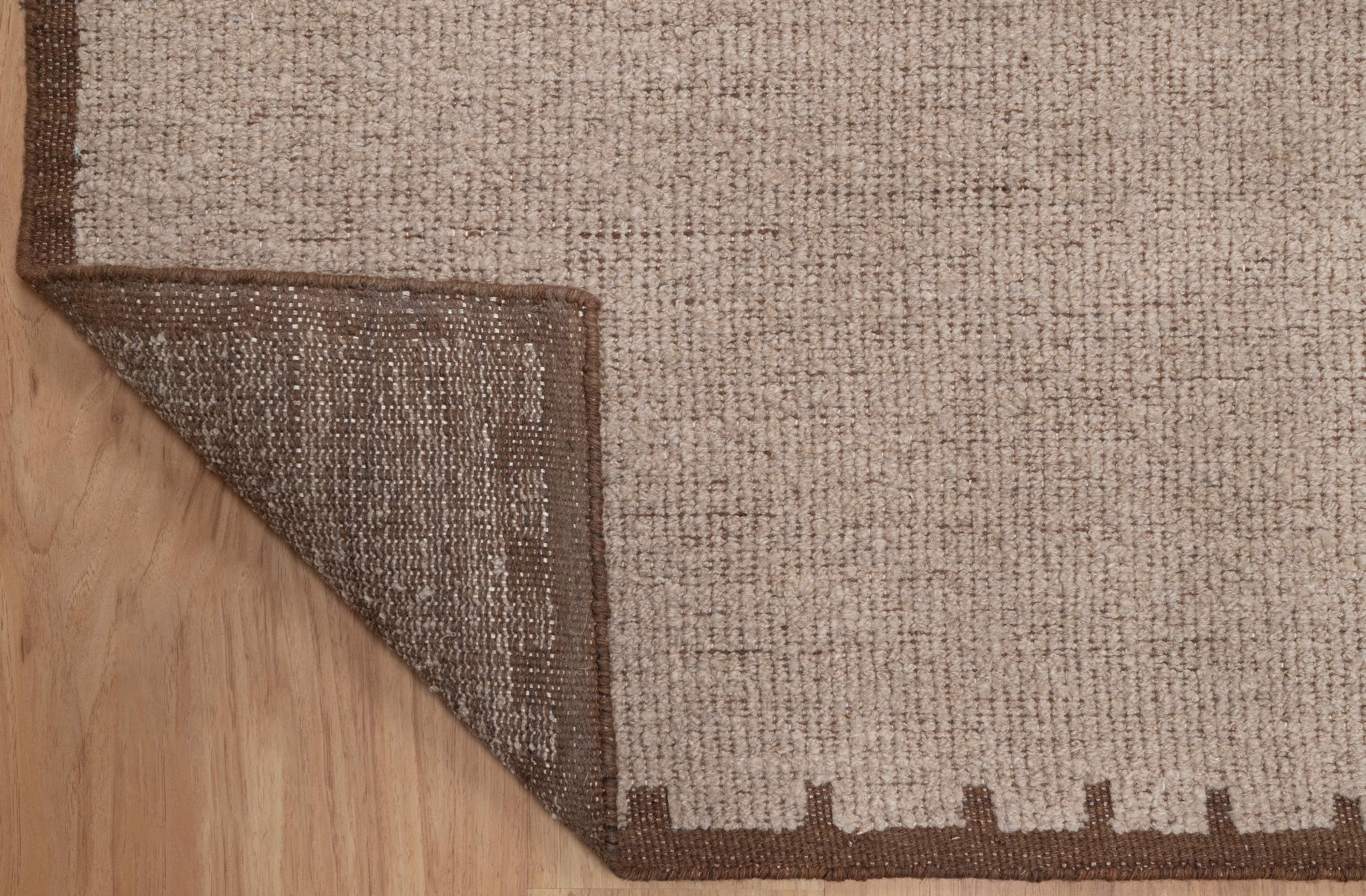 Open Field Peat Taupe Wool Rug, Hand-Woven Plain Border, Warm Greige Brown Area Rug 8x10 | Custom Size