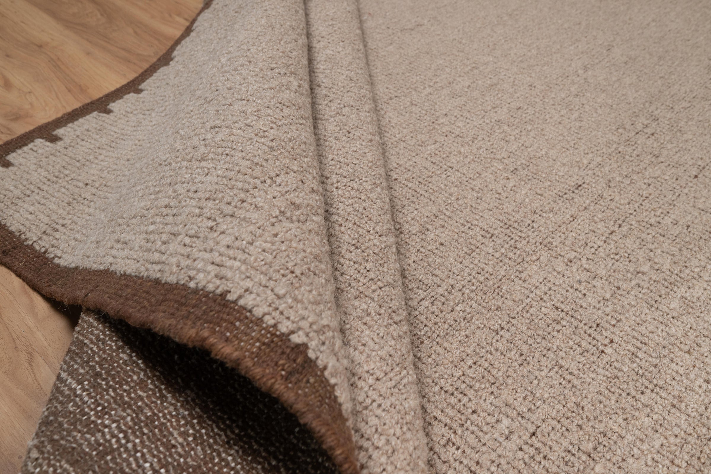 Open Field Peat Taupe Wool Rug, Hand-Woven Plain Border, Warm Greige Brown Area Rug 8x10 | Custom Size
