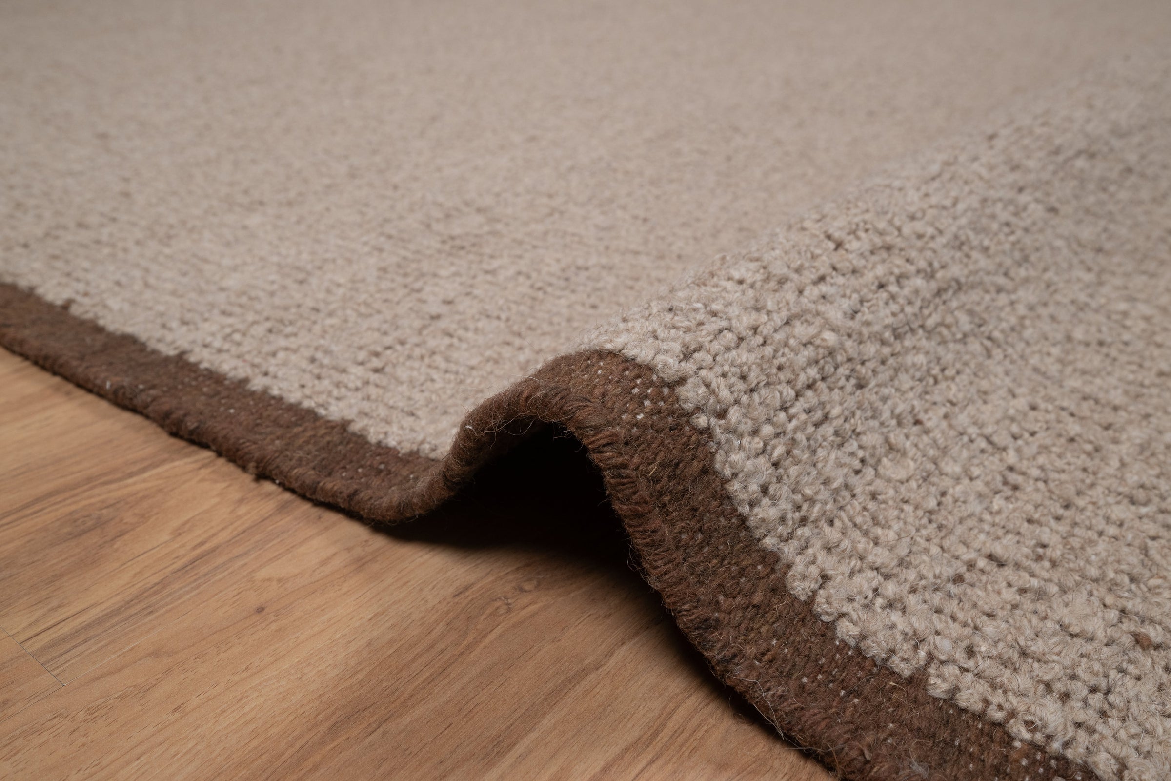 Open Field Peat Taupe Wool Rug, Hand-Woven Plain Border, Warm Greige Brown Area Rug 8x10 | Custom Size