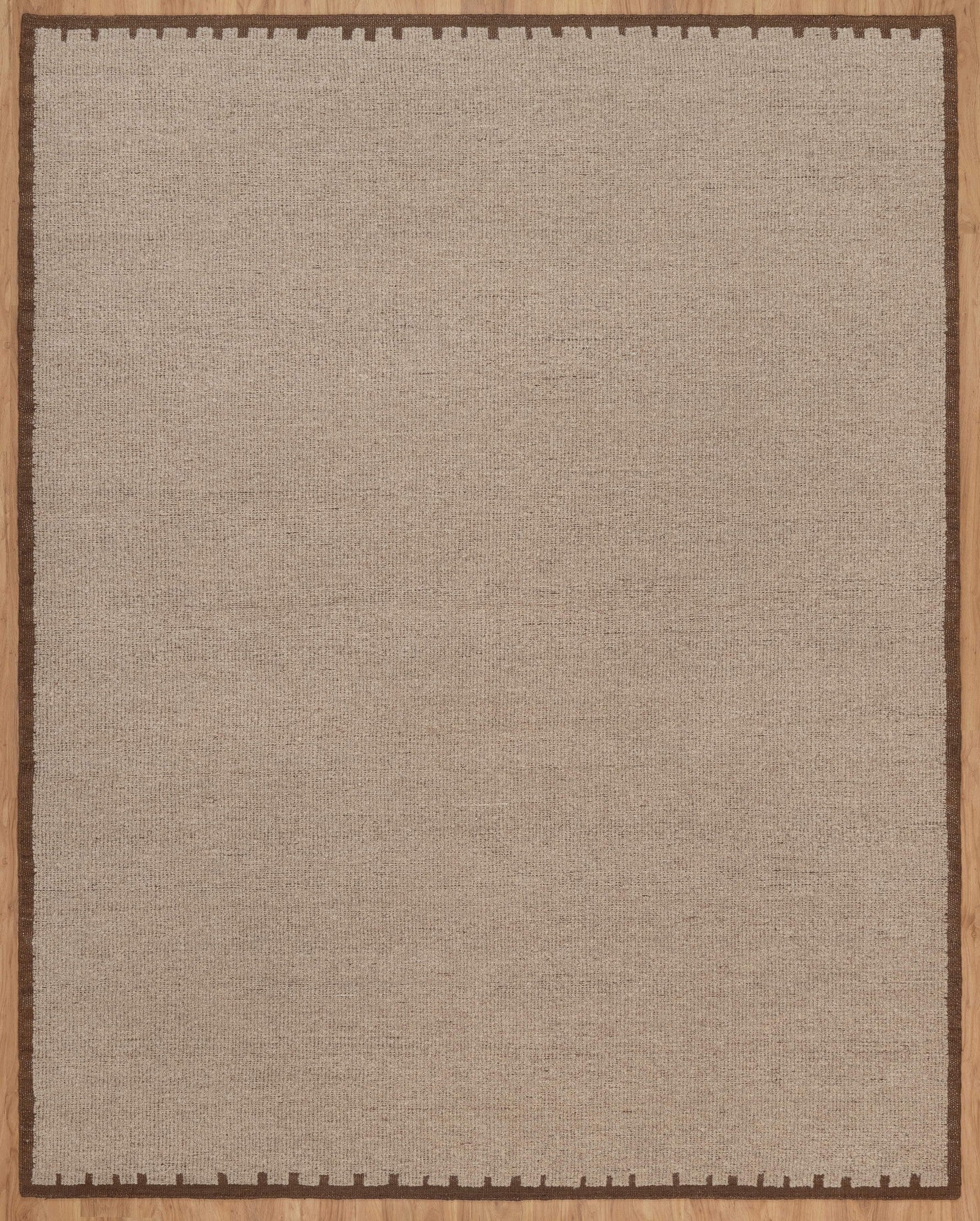 Open Field Peat Taupe Wool Rug, Hand-Woven Plain Border, Warm Greige Brown Area Rug 8x10 | Custom Size