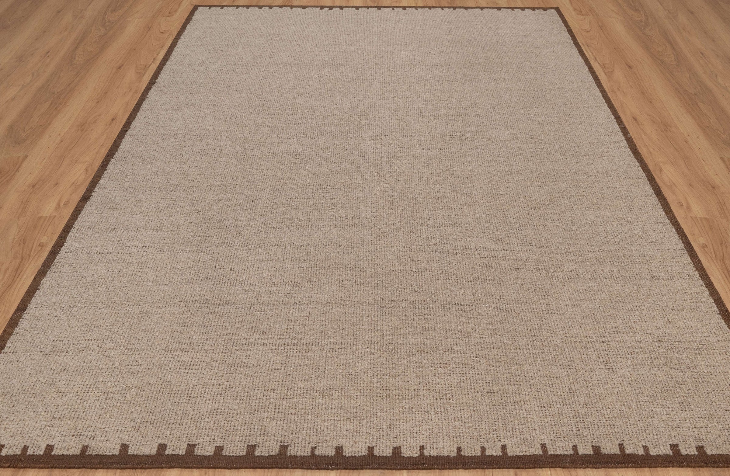 Open Field Peat Taupe Wool Rug, Hand-Woven Plain Border, Warm Greige Brown Area Rug 8x10 | Custom Size