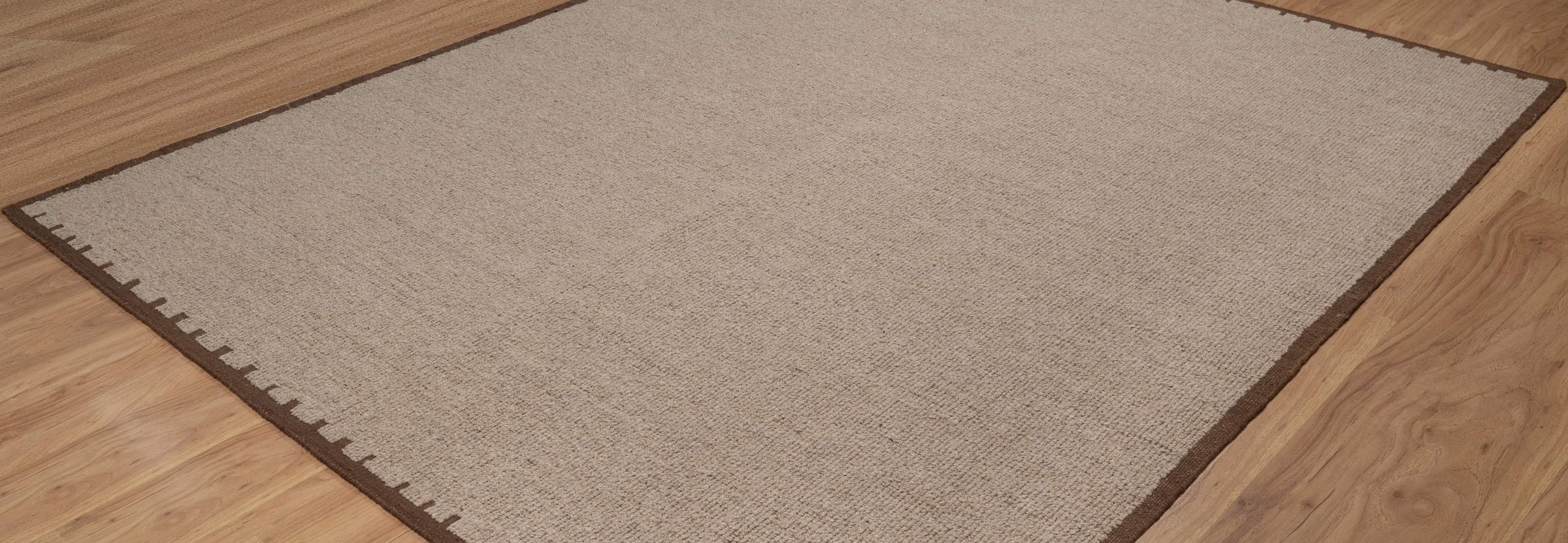 Open Field Peat Taupe Wool Rug, Hand-Woven Plain Border, Warm Greige Brown Area Rug 8x10 | Custom Size