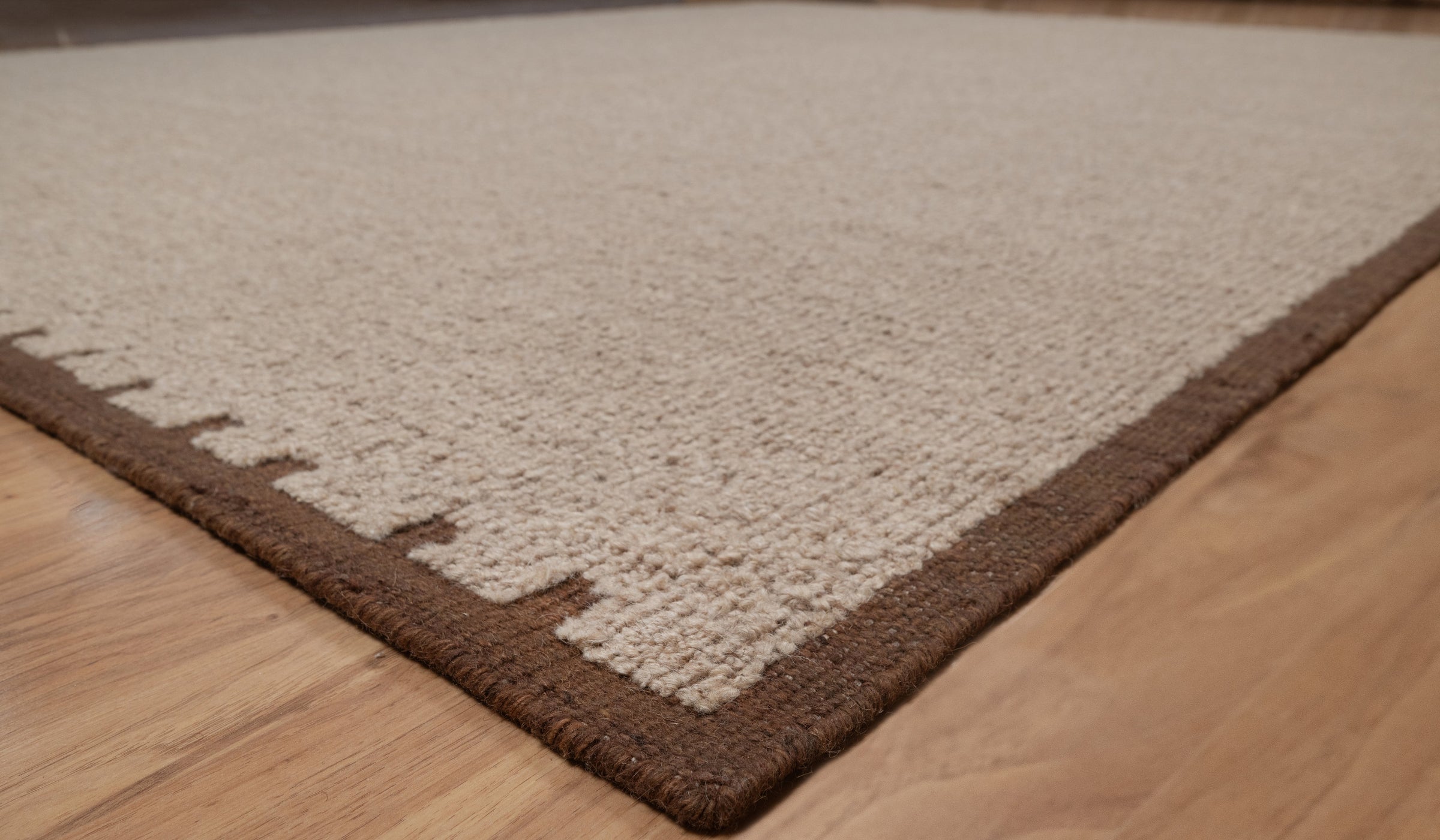Open Field Peat Taupe Wool Rug, Hand-Woven Plain Border, Warm Greige Brown Area Rug 8x10 | Custom Size