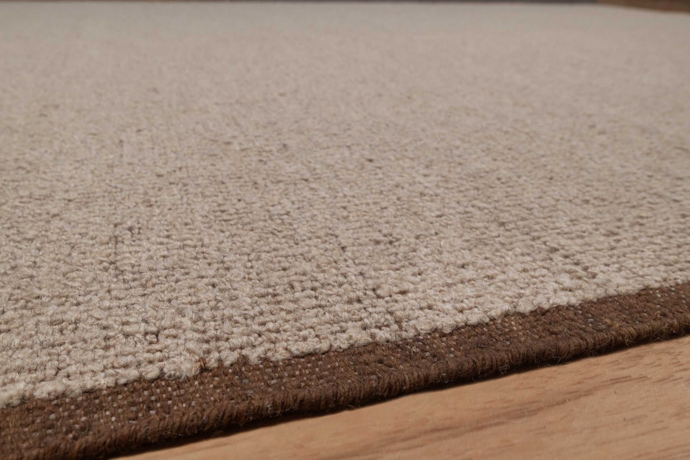 Open Field Peat Taupe Wool Rug, Hand-Woven Plain Border, Warm Greige Brown Area Rug 8x10 | Custom Size