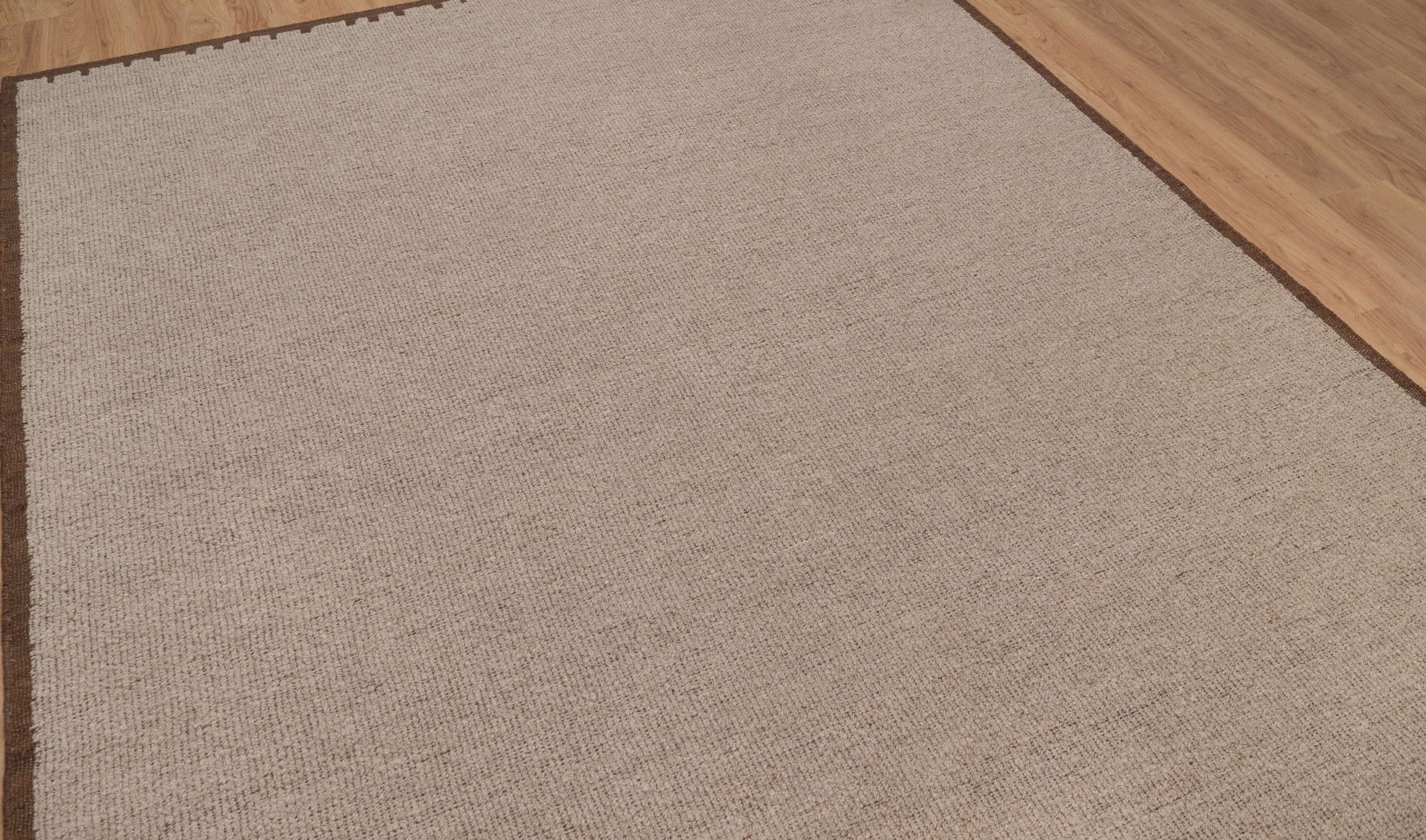 Open Field Peat Taupe Wool Rug, Hand-Woven Plain Border, Warm Greige Brown Area Rug 8x10 | Custom Size
