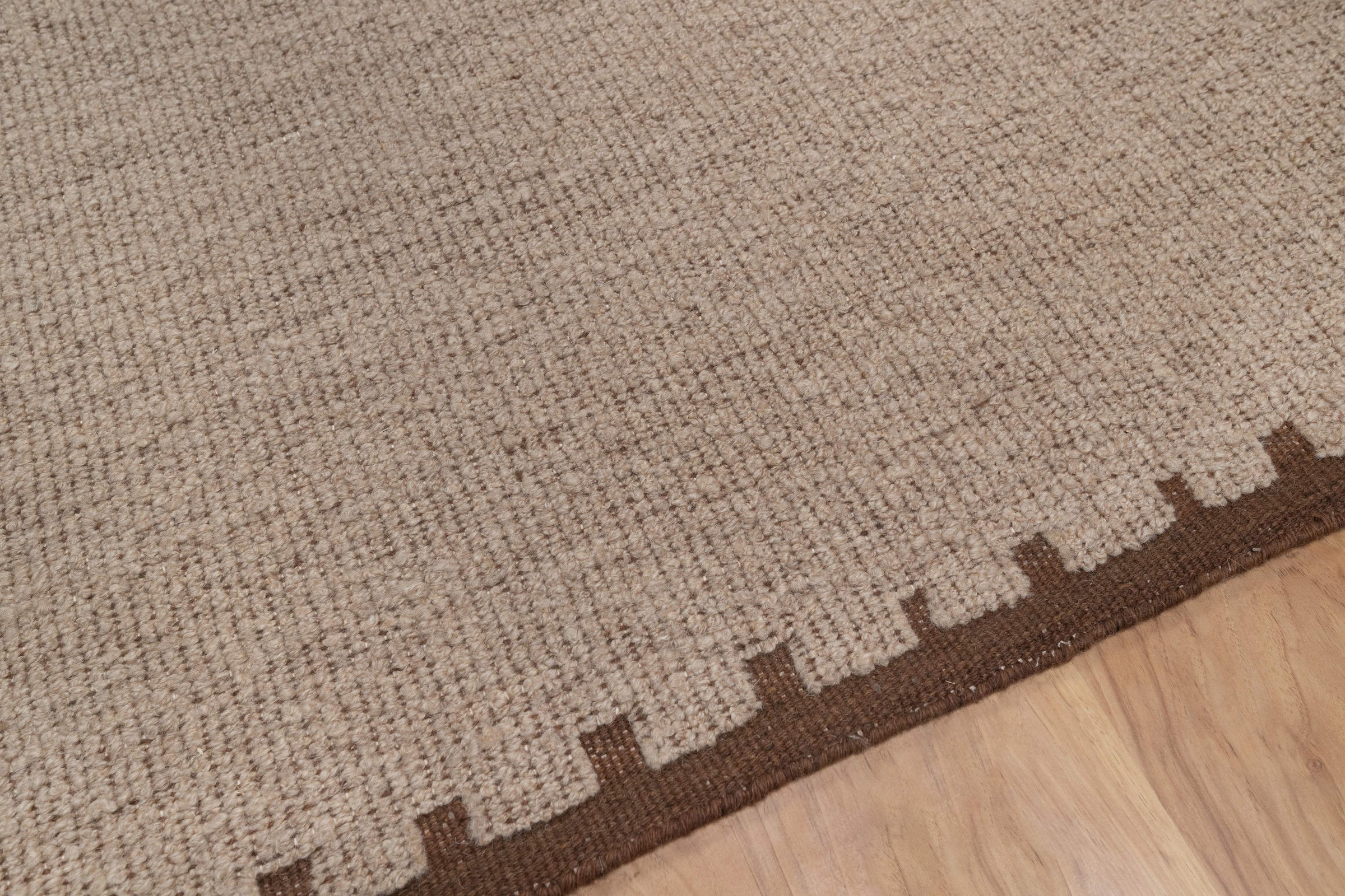 Open Field Peat Taupe Wool Rug, Hand-Woven Plain Border, Warm Greige Brown Area Rug 8x10 | Custom Size