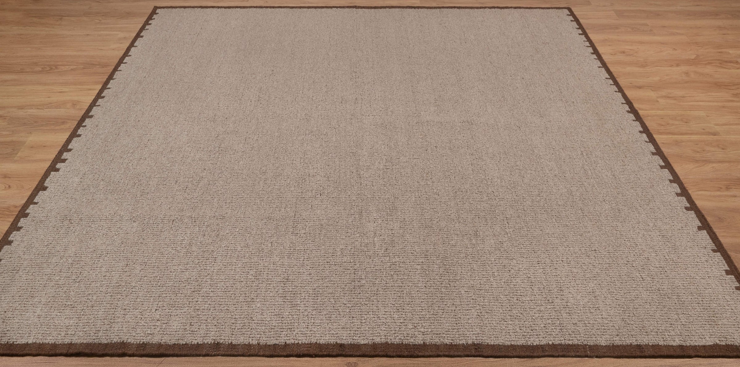 Open Field Peat Taupe Wool Rug, Hand-Woven Plain Border, Warm Greige Brown Area Rug 8x10 | Custom Size