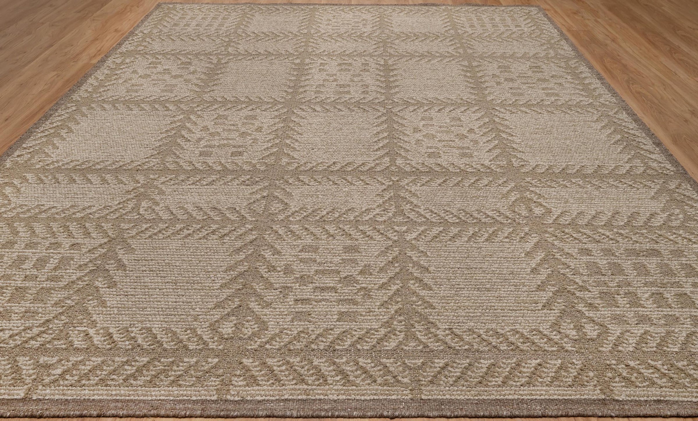 Warm Grain Larch Taupe Wool Rug, Hand-Knotted Tree Motif, Greige Ivory Scandinavian Area Rug 8x10 | Custom Size