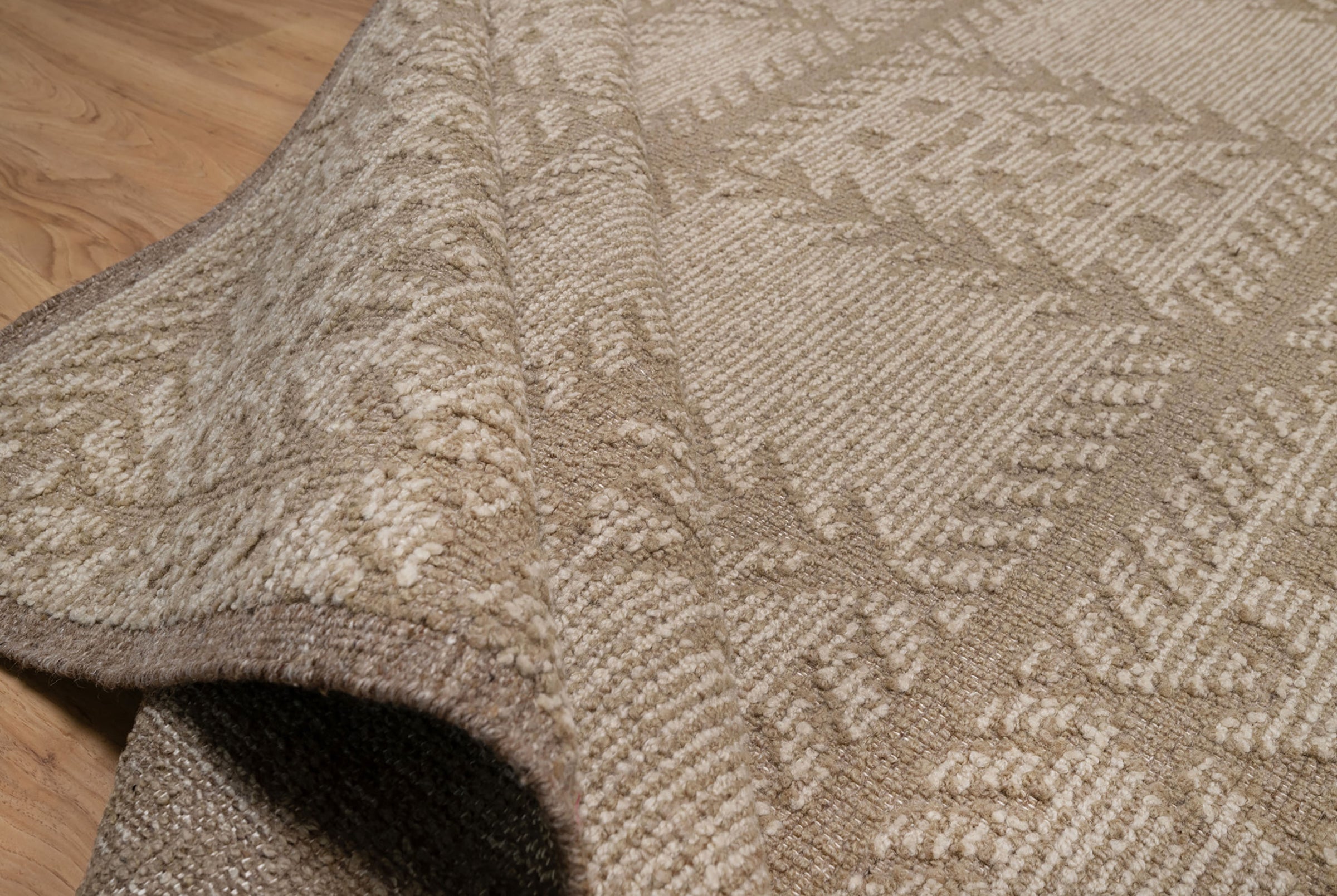 Warm Grain Larch Taupe Wool Rug, Hand-Knotted Tree Motif, Greige Ivory Scandinavian Area Rug 8x10 | Custom Size