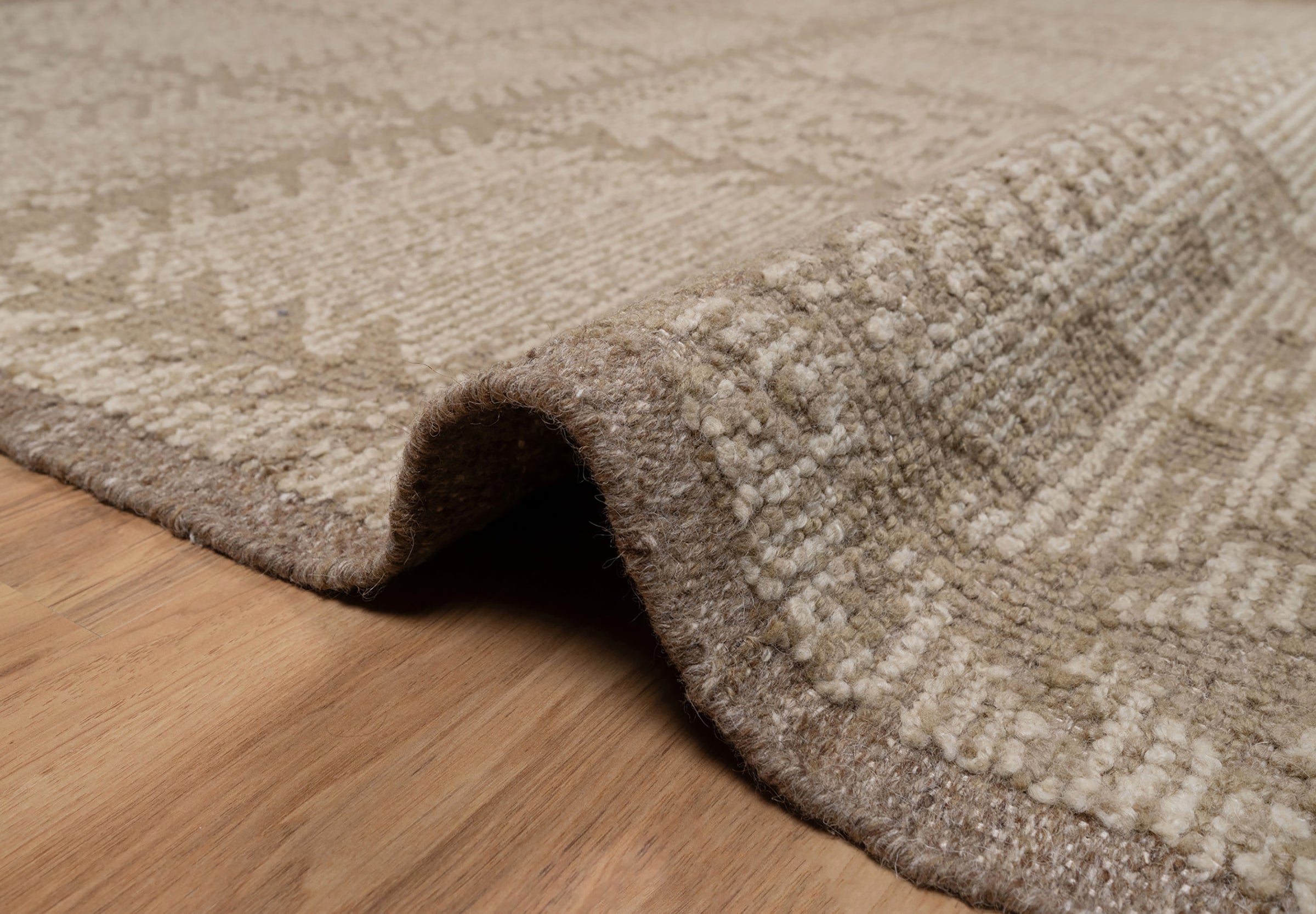Warm Grain Larch Taupe Wool Rug, Hand-Knotted Tree Motif, Greige Ivory Scandinavian Area Rug 8x10 | Custom Size