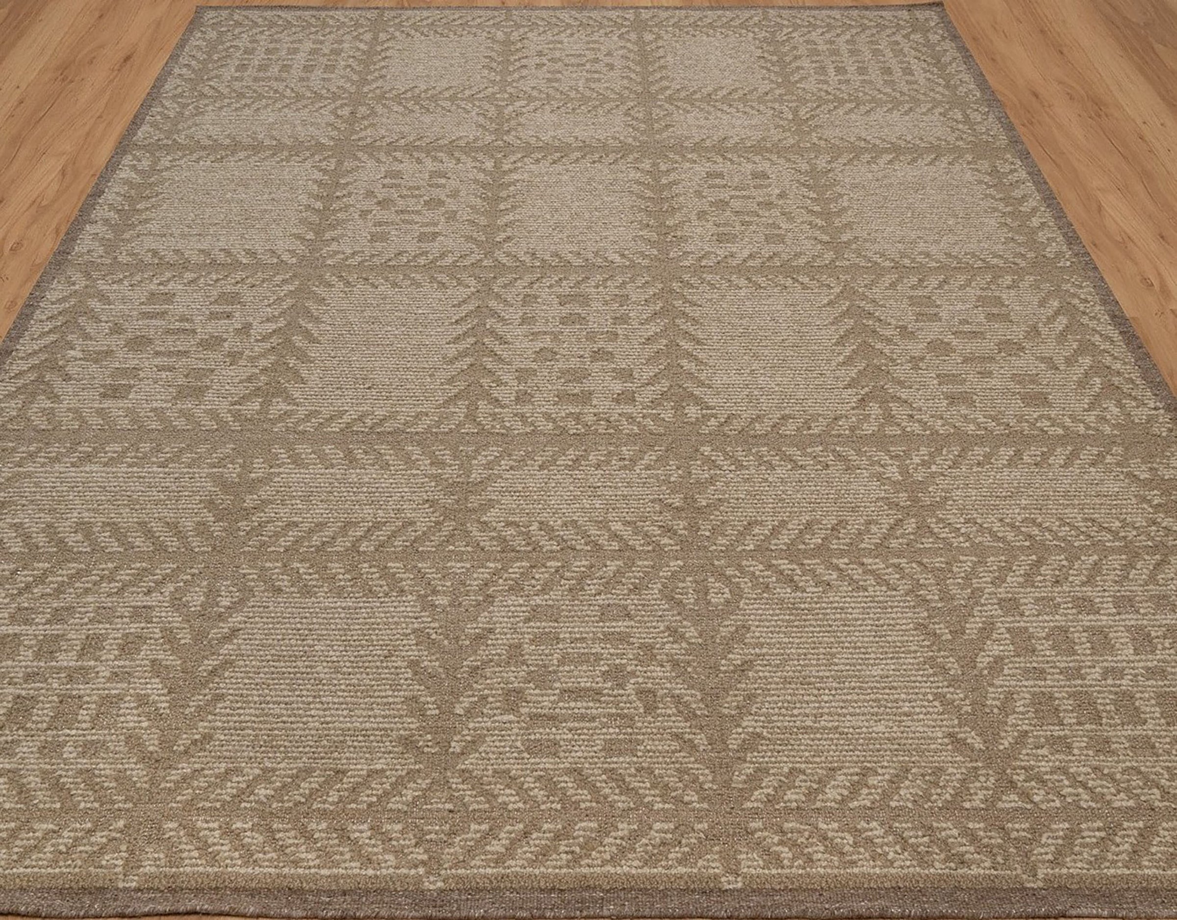 Warm Grain Larch Taupe Wool Rug, Hand-Knotted Tree Motif, Greige Ivory Scandinavian Area Rug 8x10 | Custom Size