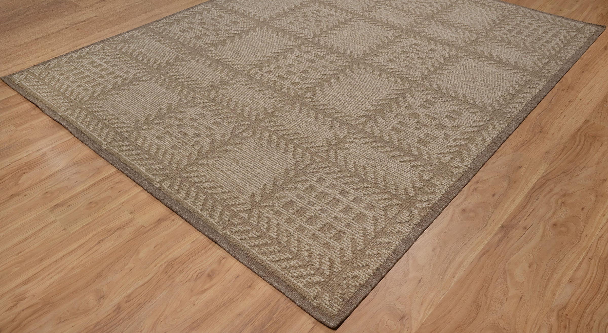 Warm Grain Larch Taupe Wool Rug, Hand-Knotted Tree Motif, Greige Ivory Scandinavian Area Rug 8x10 | Custom Size