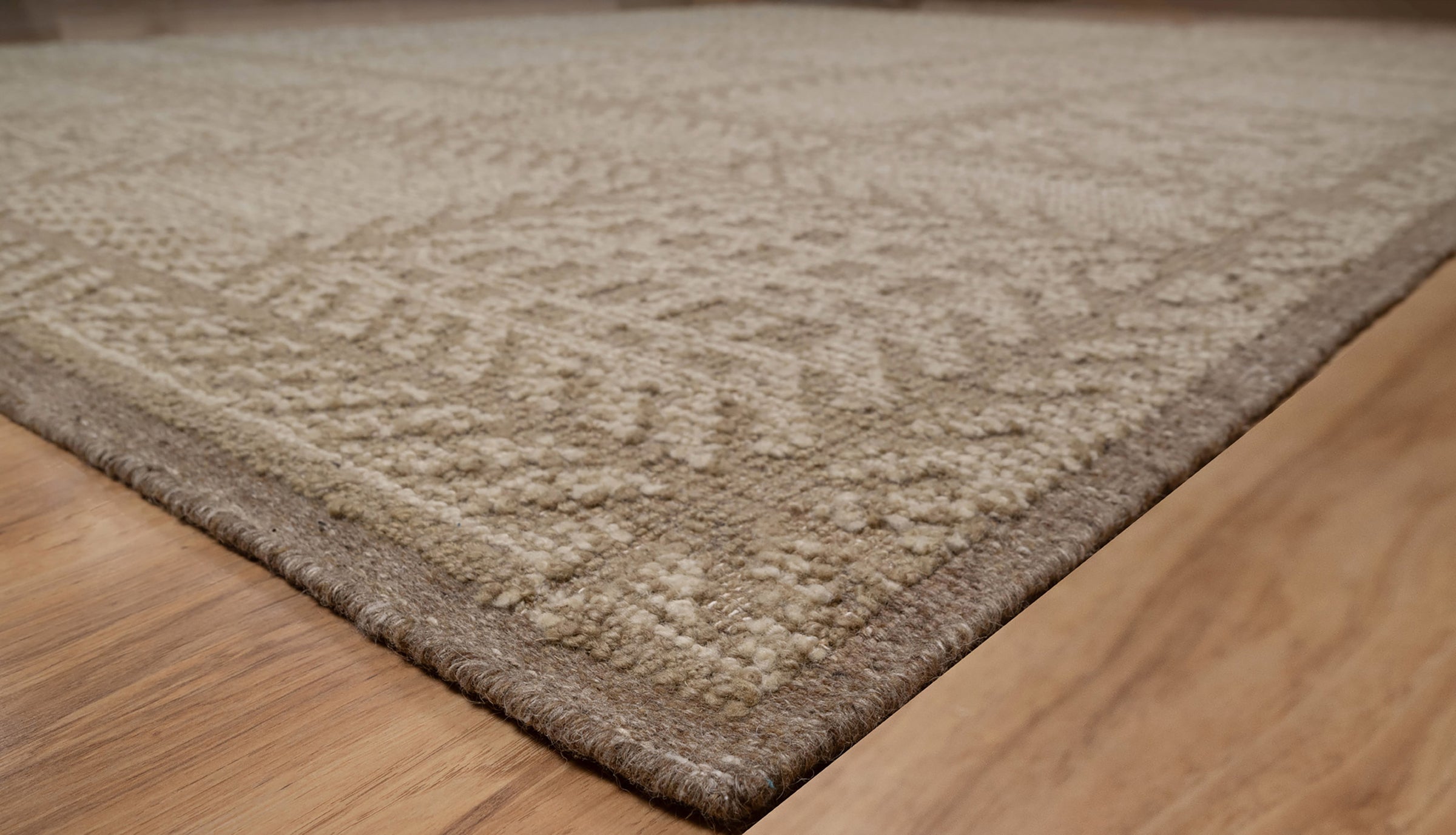 Warm Grain Larch Taupe Wool Rug, Hand-Knotted Tree Motif, Greige Ivory Scandinavian Area Rug 8x10 | Custom Size