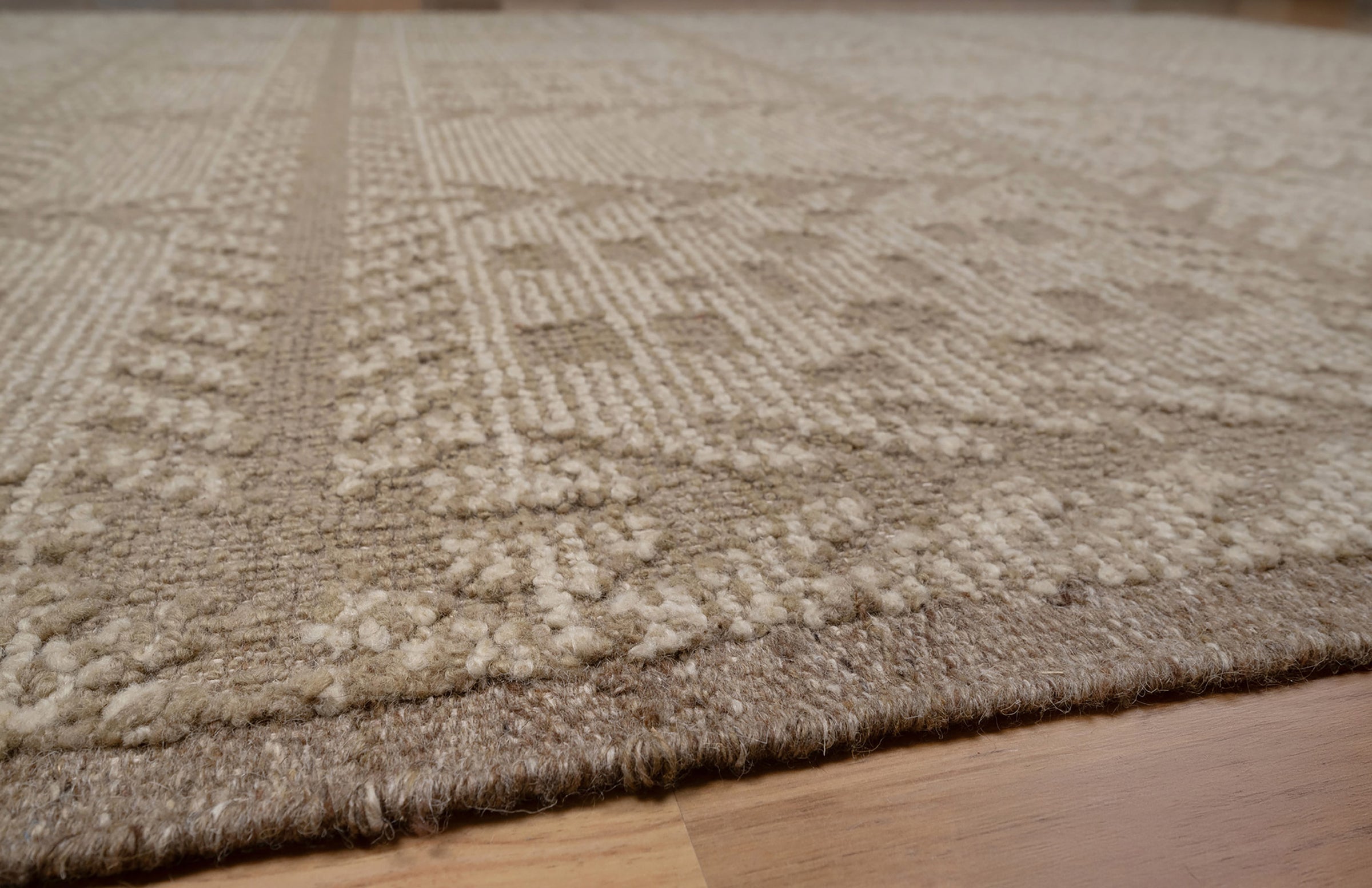 Warm Grain Larch Taupe Wool Rug, Hand-Knotted Tree Motif, Greige Ivory Scandinavian Area Rug 8x10 | Custom Size