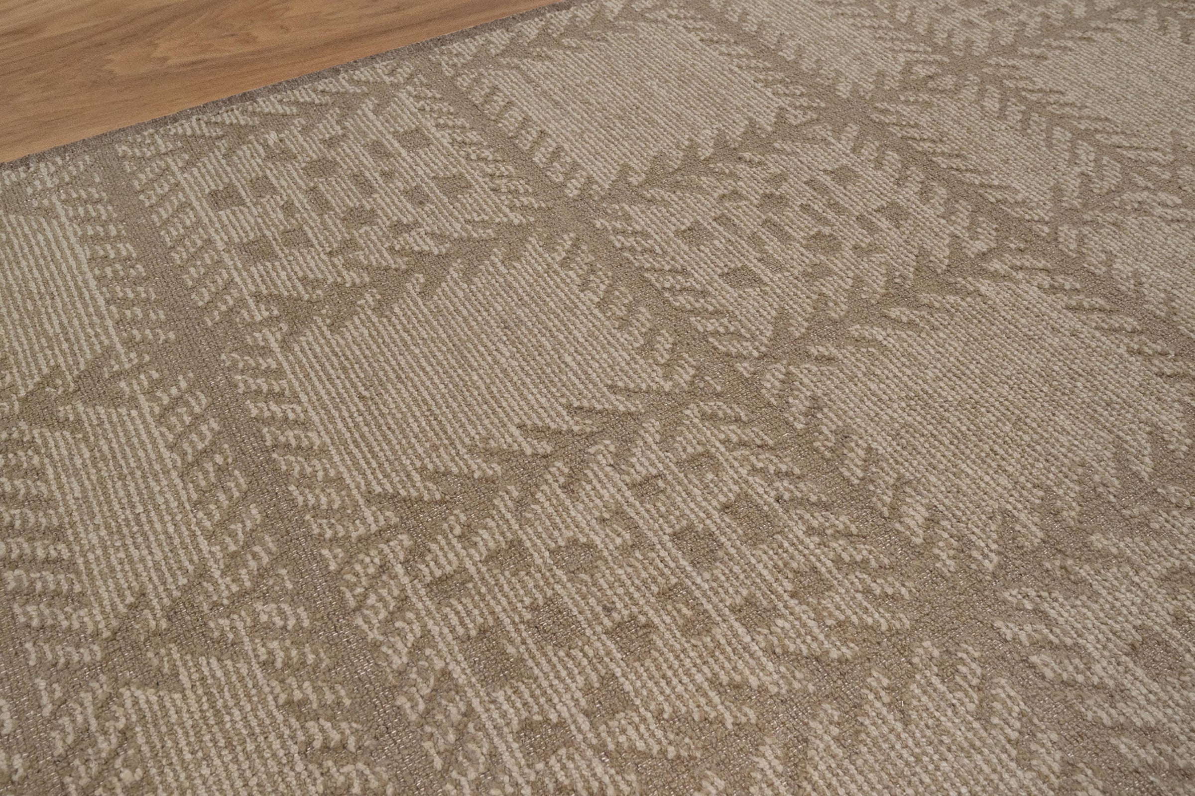 Warm Grain Larch Taupe Wool Rug, Hand-Knotted Tree Motif, Greige Ivory Scandinavian Area Rug 8x10 | Custom Size