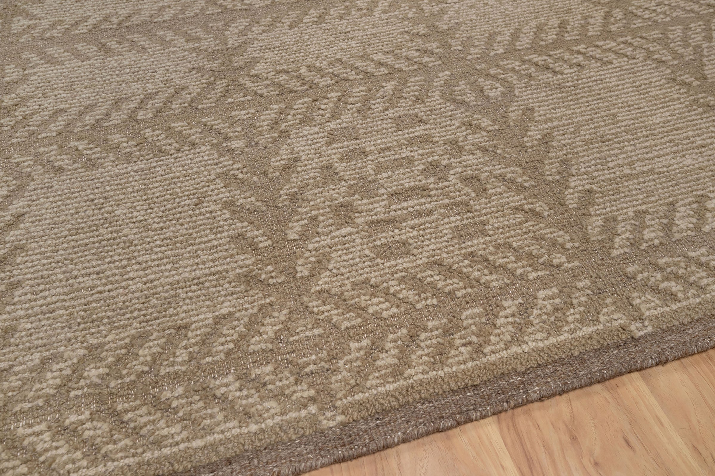 Warm Grain Larch Taupe Wool Rug, Hand-Knotted Tree Motif, Greige Ivory Scandinavian Area Rug 8x10 | Custom Size