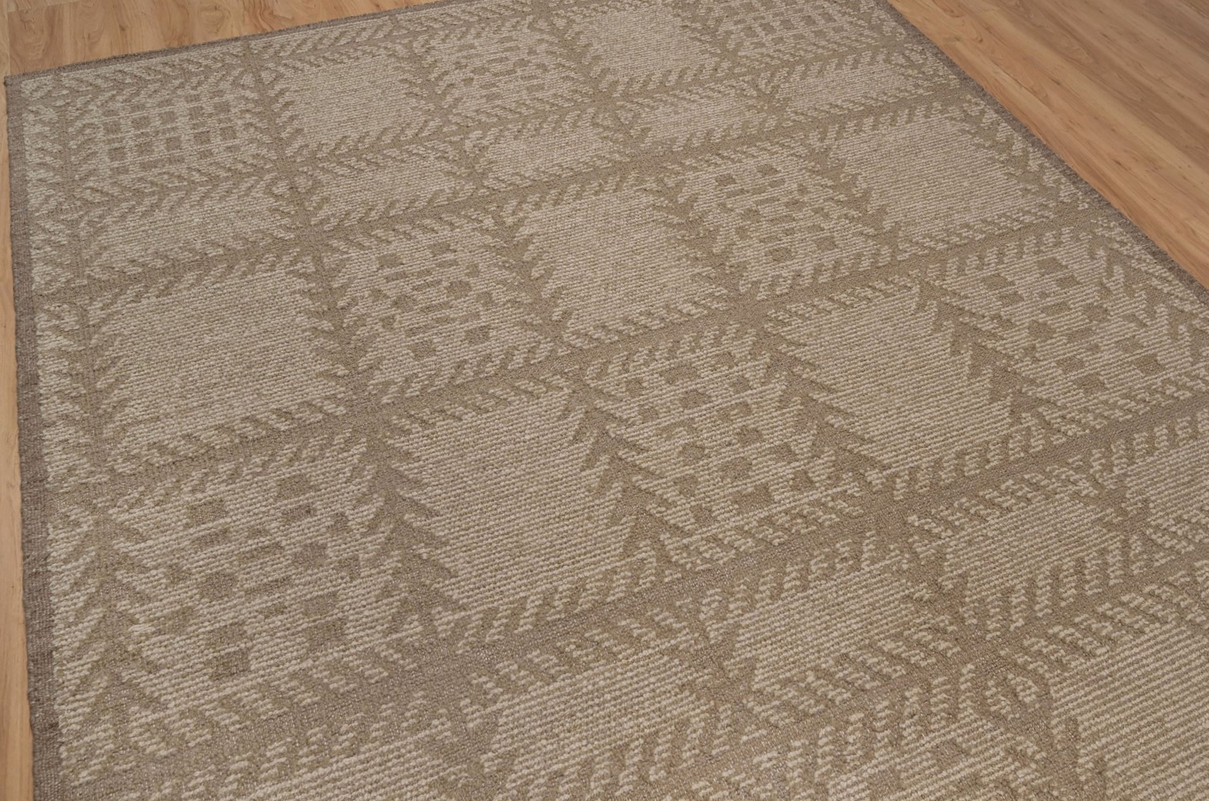 Warm Grain Larch Taupe Wool Rug, Hand-Knotted Tree Motif, Greige Ivory Scandinavian Area Rug 8x10 | Custom Size