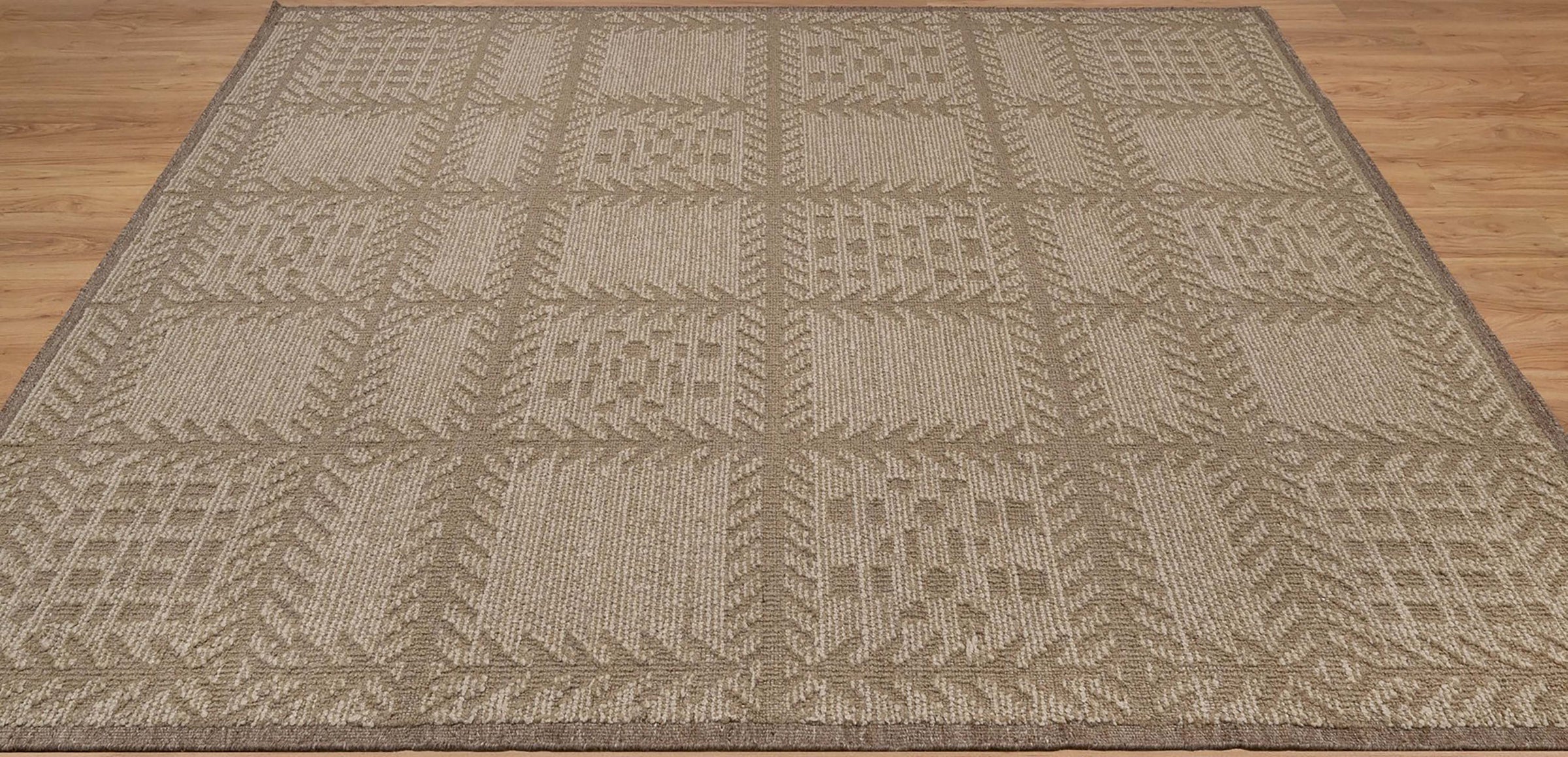 Warm Grain Larch Taupe Wool Rug, Hand-Knotted Tree Motif, Greige Ivory Scandinavian Area Rug 8x10 | Custom Size