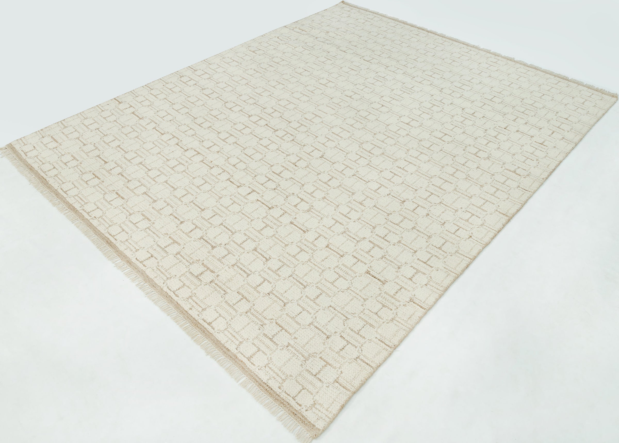 Warm Grain Silt Ivory Wool Rug, Hand-Woven H Bar Grid, Cream Tan Textured Area Rug 8x10 | Custom Size