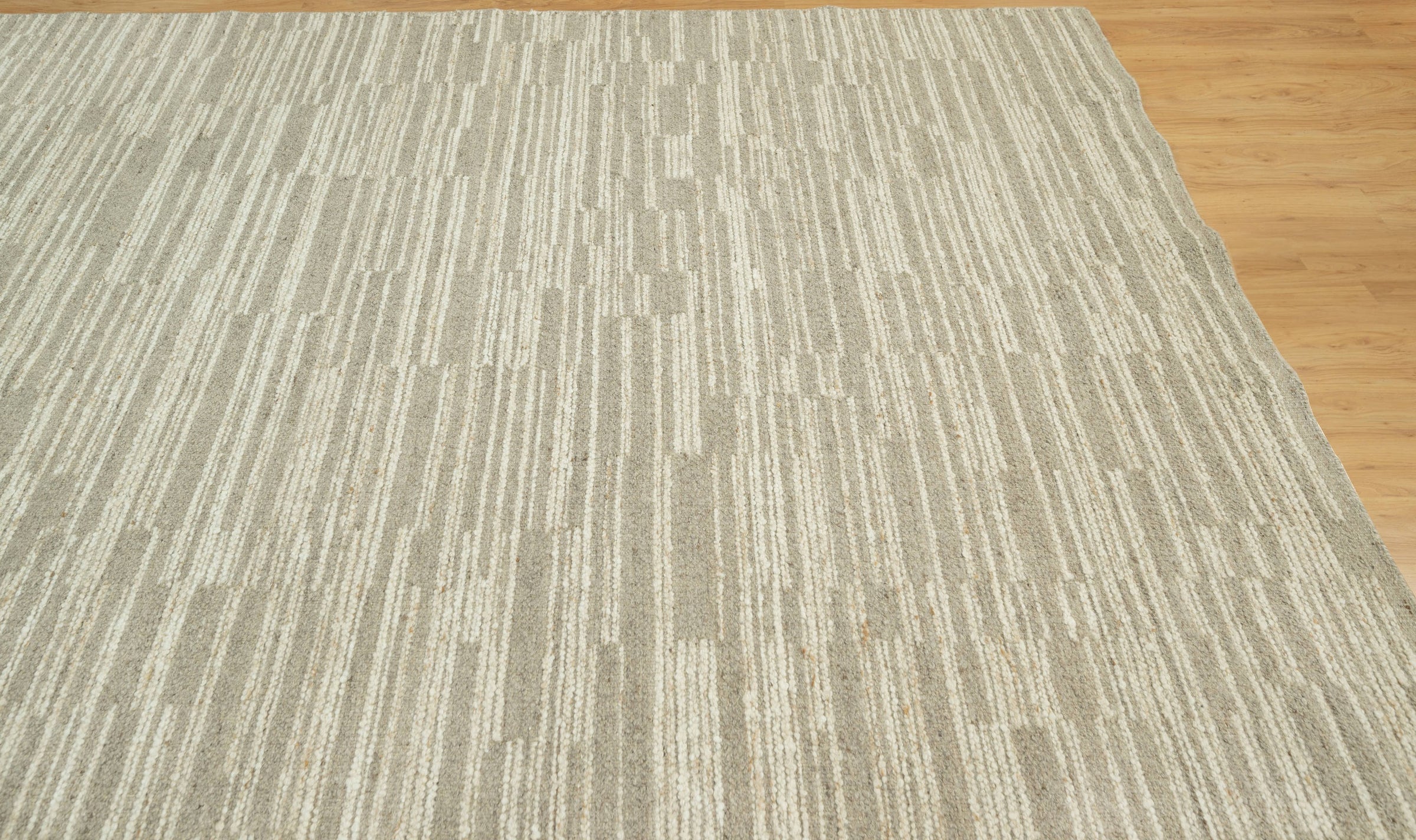 Woven Ridge Scree Oat Wool Rug, Hand-Knotted Broken Dash, Warm Greige Ivory Area Rug 8x10 | Custom Size