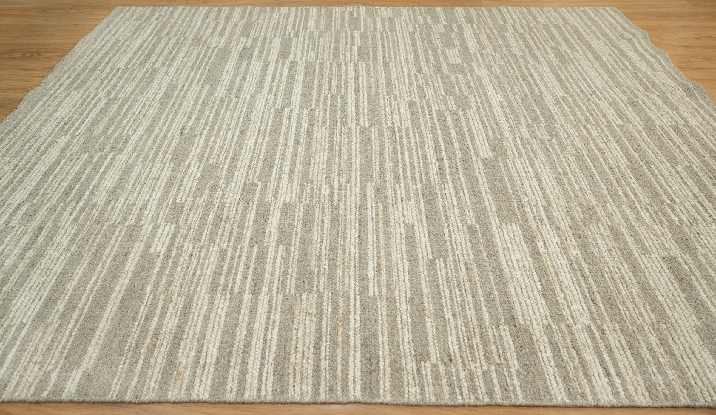 Woven Ridge Scree Oat Wool Rug, Hand-Knotted Broken Dash, Warm Greige Ivory Area Rug 8x10 | Custom Size