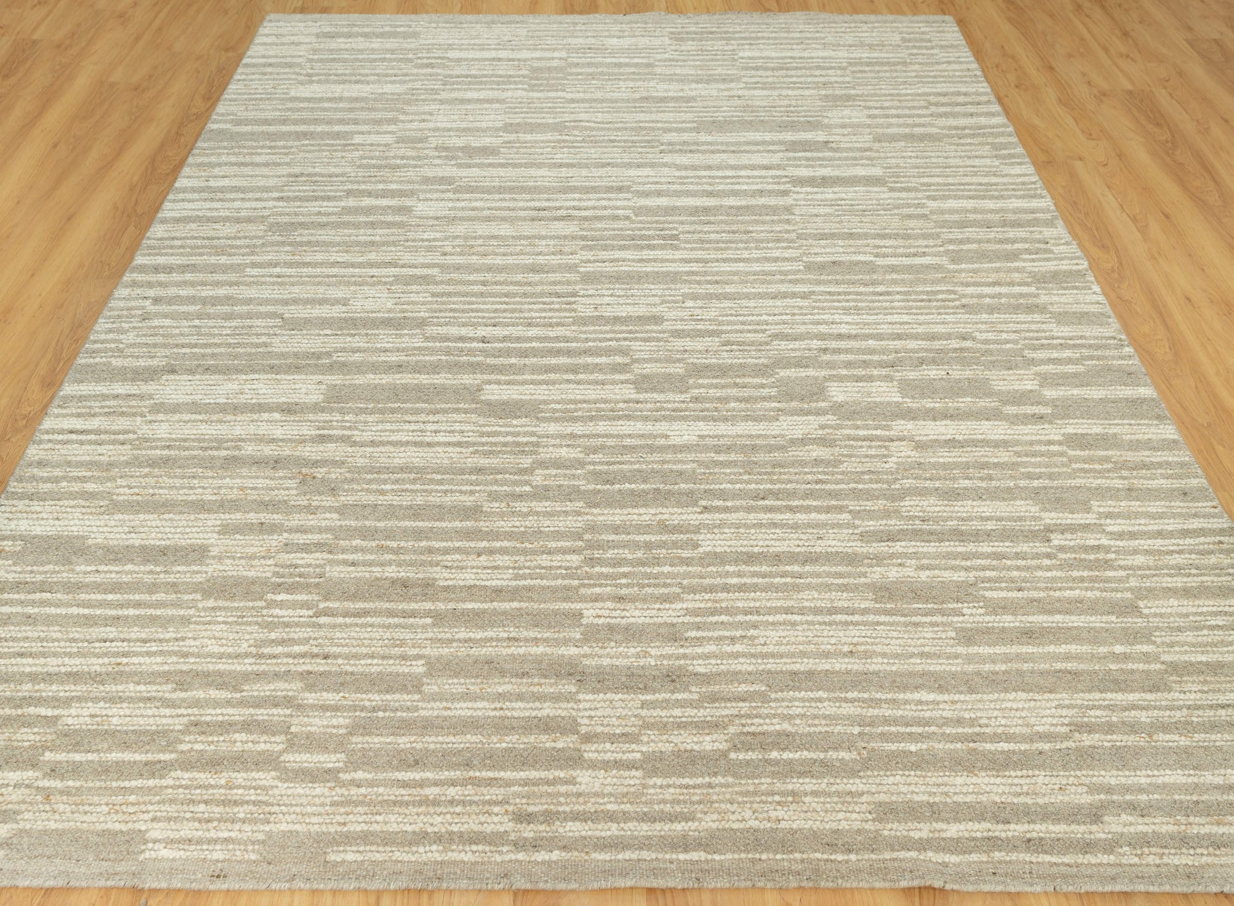 Woven Ridge Scree Oat Wool Rug, Hand-Knotted Broken Dash, Warm Greige Ivory Area Rug 8x10 | Custom Size