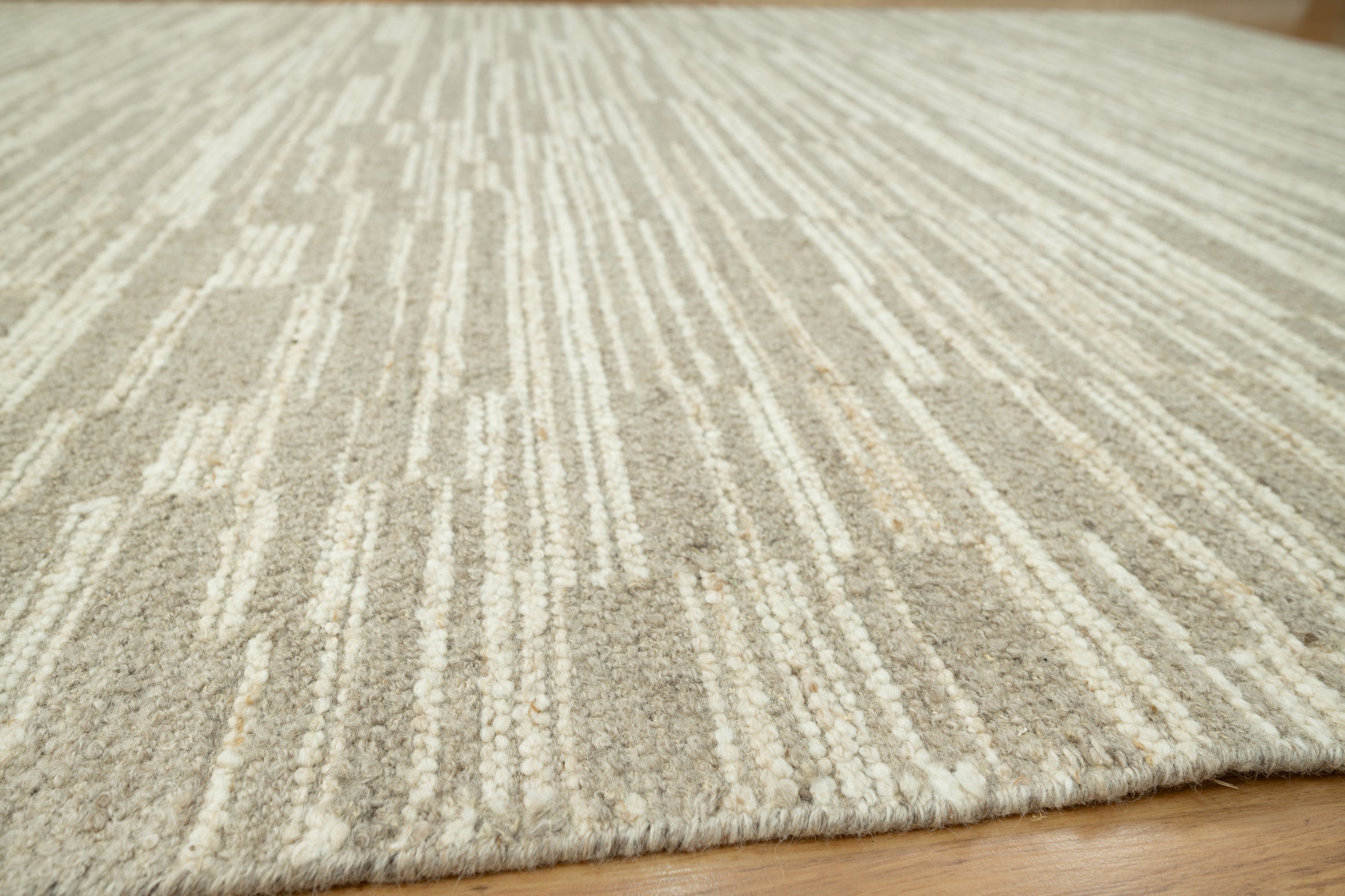 Woven Ridge Scree Oat Wool Rug, Hand-Knotted Broken Dash, Warm Greige Ivory Area Rug 8x10 | Custom Size
