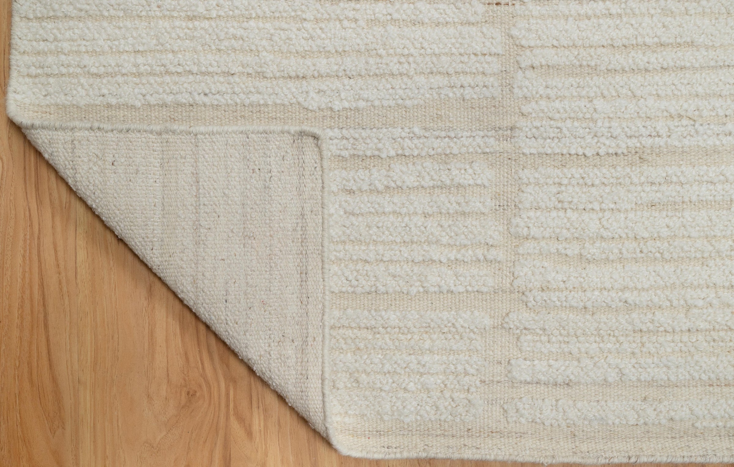 Open Field Marl Ivory Wool Rug, Hand-Knotted Tonal Panel Grid, Cream Minimalist Area Rug 9x12 | Custom Size