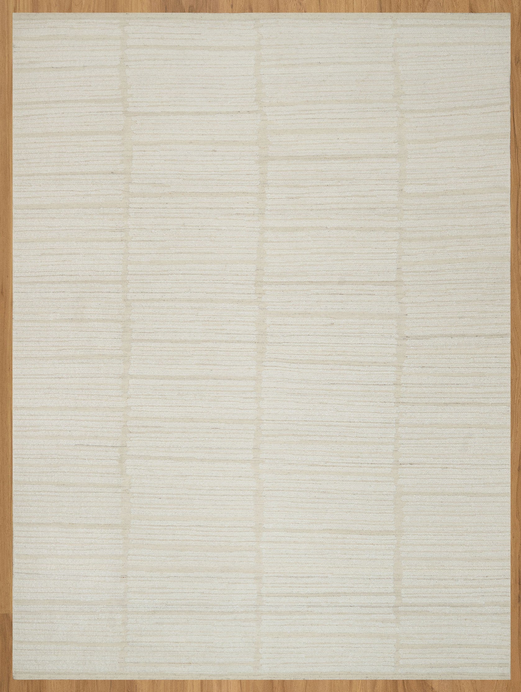 Open Field Marl Ivory Wool Rug, Hand-Knotted Tonal Panel Grid, Cream Minimalist Area Rug 9x12 | Custom Size