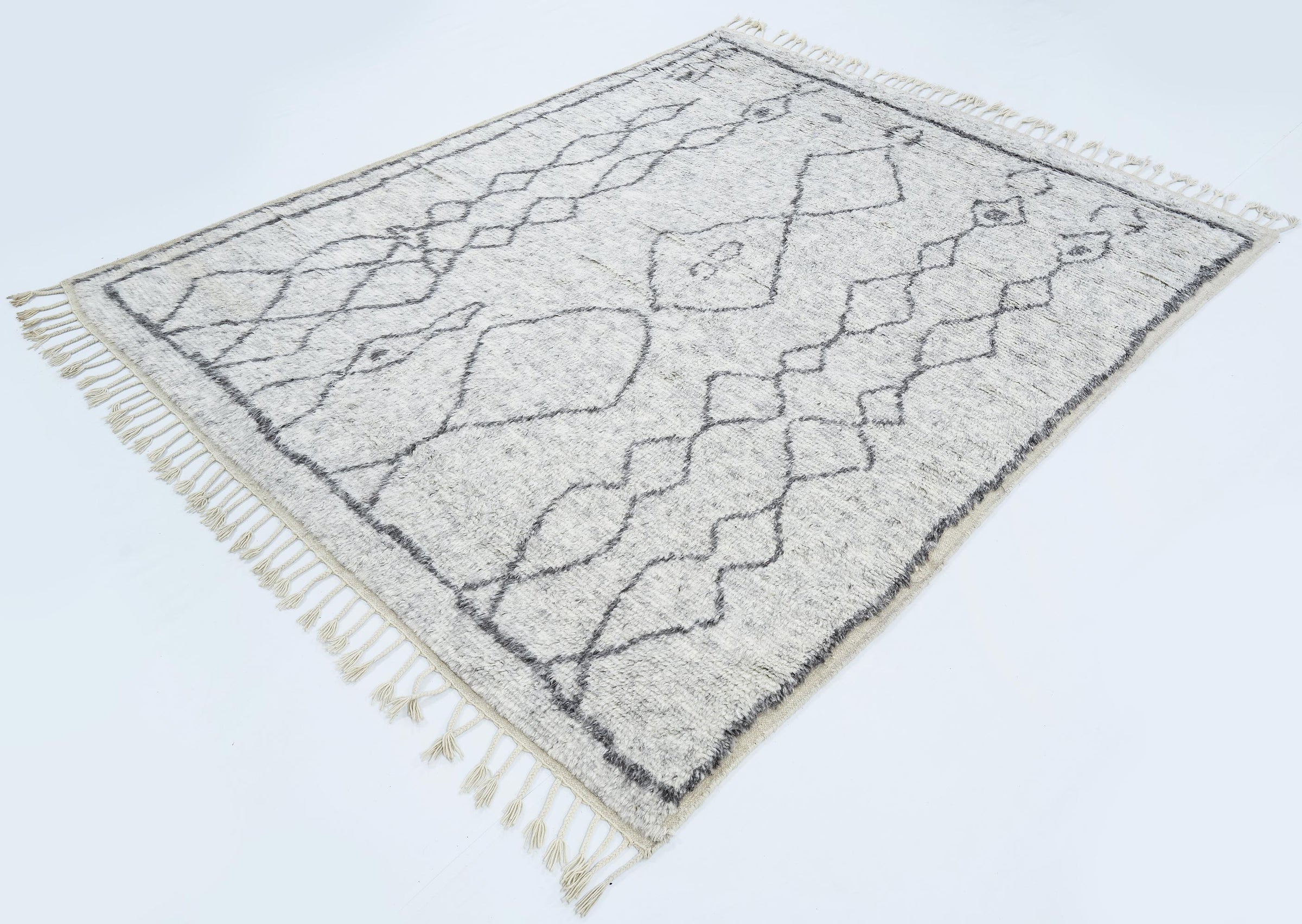 Deep Pile Bloom Storm Wool Rug, Hand-Knotted Plush High-Low Pile, Charcoal Blue Area Rug 8x10 | Custom Size