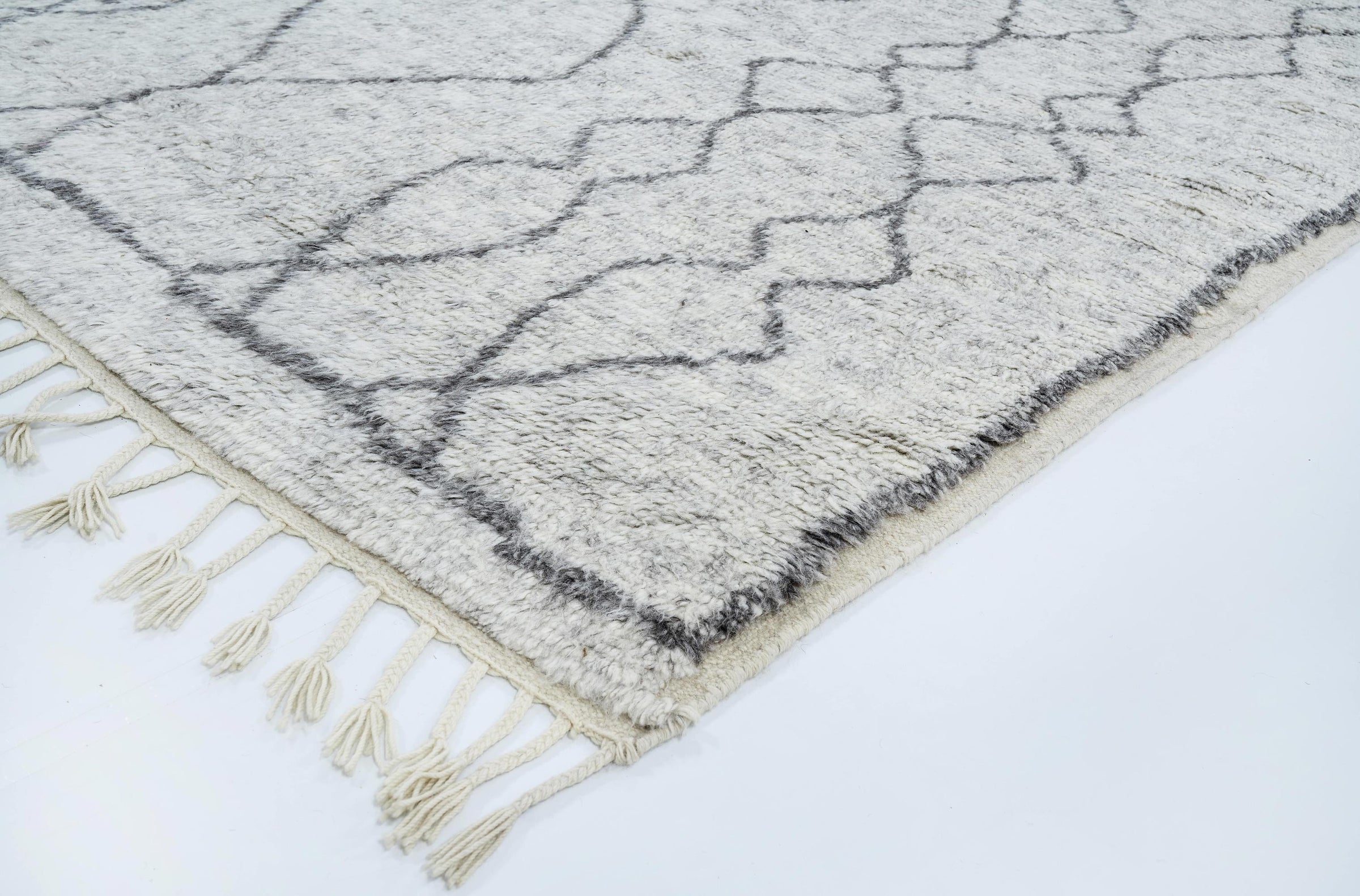 Deep Pile Bloom Storm Wool Rug, Hand-Knotted Plush High-Low Pile, Charcoal Blue Area Rug 8x10 | Custom Size