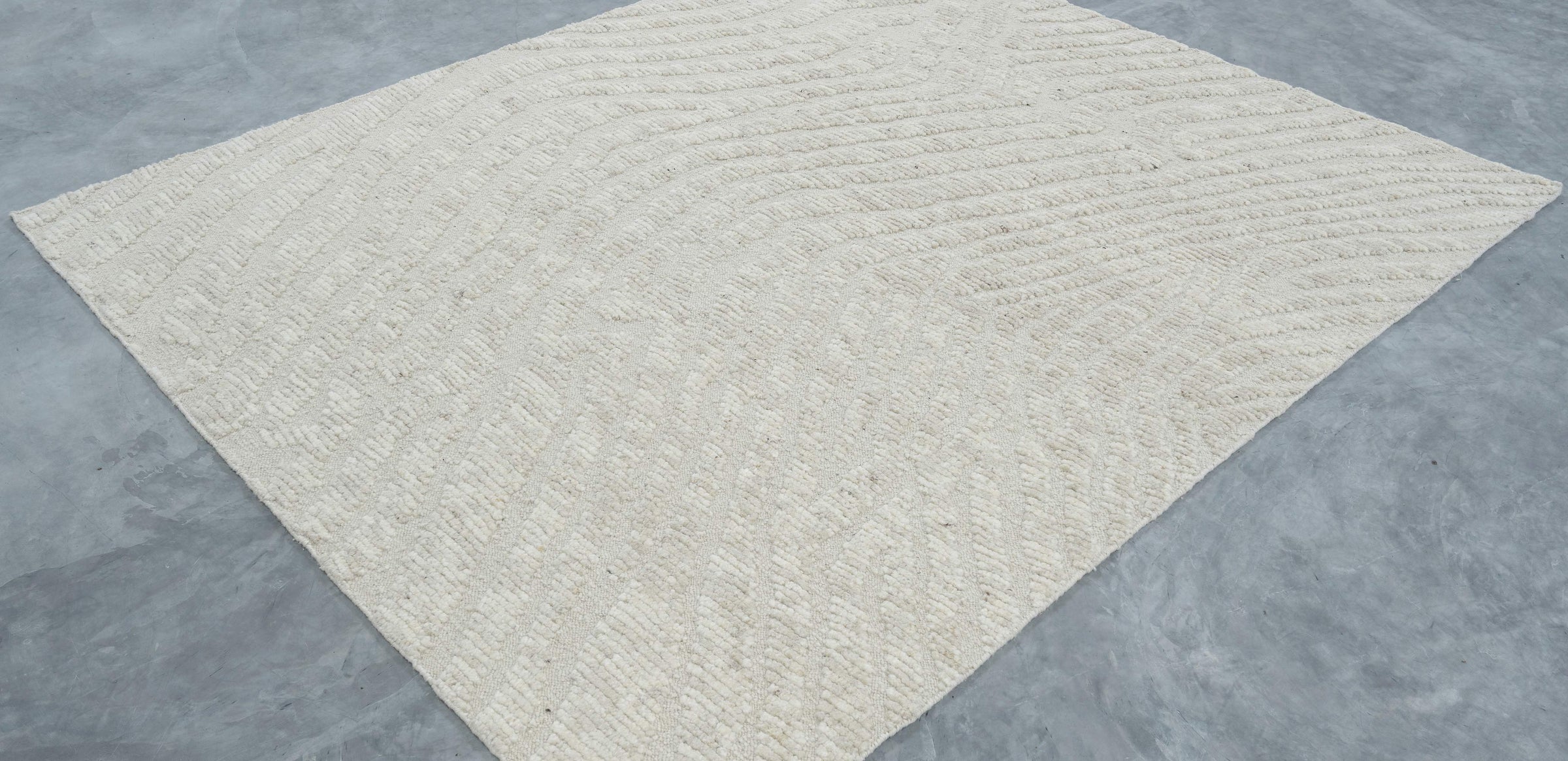 Still Water Burnish Ivory Wool Rug, Hand-Knotted Tonal Washed Pattern, Ivory Cream Area Rug 8x10 | Custom Size